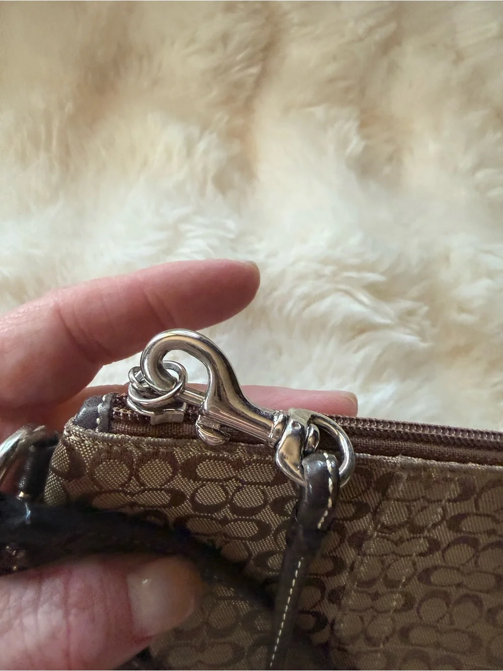 Coach Signature Canvas Wristlet in Brown and Tan